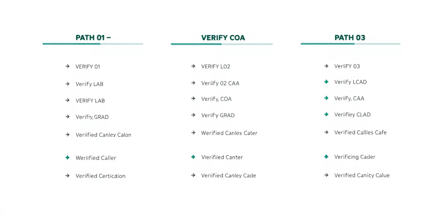 Three independent verification paths: verify the lab partner, verify the COA archive, verify the third-party grade